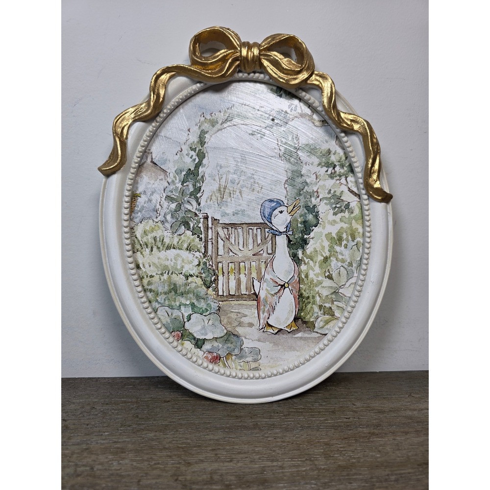 Beatrix Potter Jemima Puddle-Duck Oval Wood Wall Decor Plaque Gold Bow